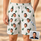 Man wearing Men's Gifts Afoot Custom Face Beach Shorts — custom faces printed all-over