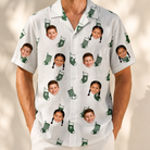 Model wearing Men's Gifts Afoot Custom Face Hawaiian Shirt printed with kids' faces
