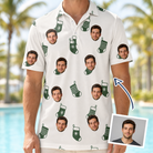 Man wearing Men's Gifts Afoot Custom Face Polo Shirt — custom faces printed all-over