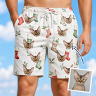 Man wearing Men's Hearth Hangers Custom Cat Face Beach Shorts — custom faces printed all-over