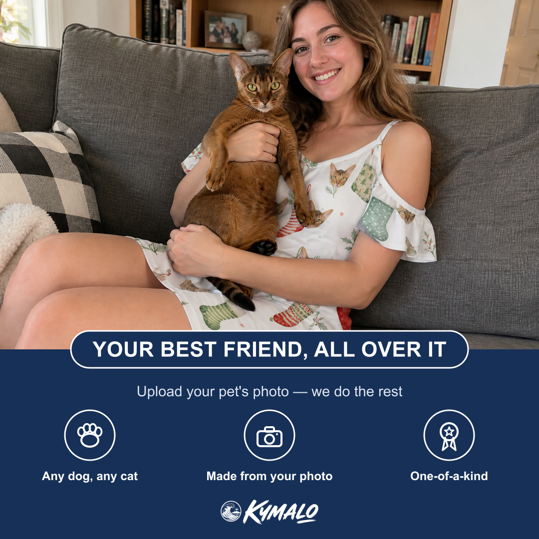 Friends in matching Women's Hearth Hangers Custom Cat Face Off-Shoulder Dress — a group gift photo