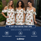 Friends in matching Women's Hearth Hangers Custom Face Off-Shoulder Dress — a group gift photo