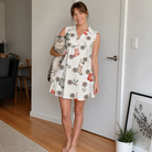 Full-length photo with the pet printed all over this Women's Hearth Hangers Custom Cat Face V-Neck Dress