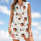Model wearing Women's Hearth Hangers Custom Face V-Neck Dress printed with kids' faces
