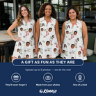 Friends in matching Women's Hearth Hangers Custom Face V-Neck Dress — a group gift photo