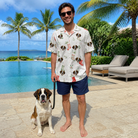 Full-length photo with the pet printed all over this Men's Hearth Hangers Custom Dog Face Hawaiian Shirt