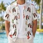 Man wearing Men's Hearth Hangers Custom Face Hawaiian Shirt open over a white tee