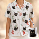 Woman wearing Women's Hearth Hangers Custom Cat Face Hawaiian Shirt — custom faces printed all-over