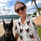 Selfie with the pet whose face is printed all over this Women's Hearth Hangers Custom Dog Face Hawaiian Shirt