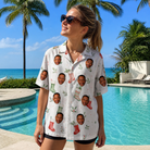 Real-life photo of someone wearing Women's Hearth Hangers Custom Face Hawaiian Shirt — custom faces printed all-over
