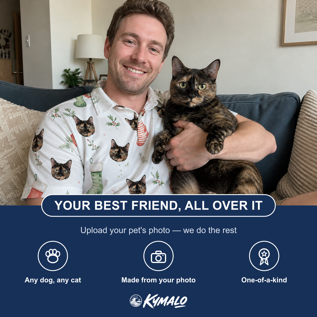 Friends in matching Men's Hearth Hangers Custom Cat Face Polo Shirt — a group gift photo