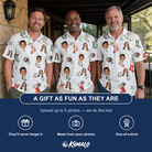 Friends in matching Men's Hearth Hangers Custom Face Polo Shirt — a group gift photo