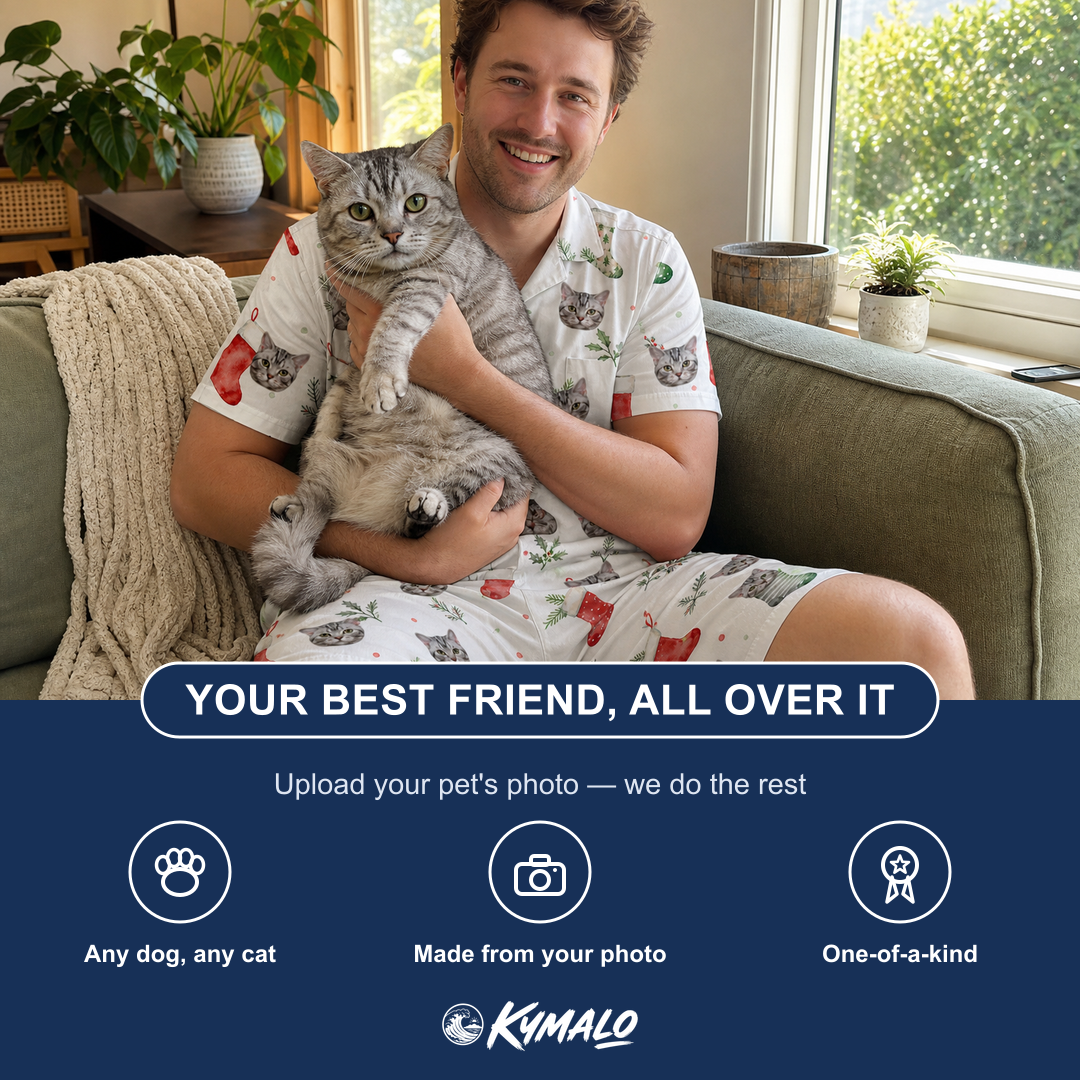 Friends in matching Men's Hearth Hangers Custom Cat Face Shirt & Shorts Set — a group gift photo