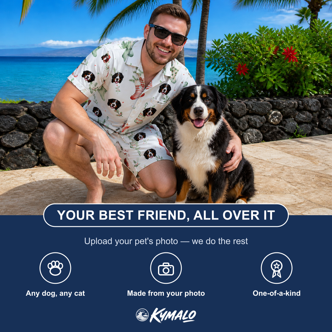 Friends in matching Men's Hearth Hangers Custom Dog Face Shirt & Shorts Set — a group gift photo