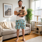 Full-length photo with the pet printed all over this Men's Cane Carousel Custom Cat Face Beach Shorts