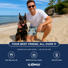 Friends in matching Men's Cane Carousel Custom Dog Face Beach Shorts — a group gift photo