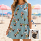 Woman wearing Women's Cane Carousel Custom Dog Face Tank Dress — custom faces printed all-over