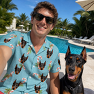 Selfie with the pet whose face is printed all over this Men's Cane Carousel Custom Dog Face Hawaiian Shirt