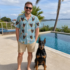 Full-length photo with the pet printed all over this Men's Cane Carousel Custom Dog Face Hawaiian Shirt