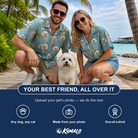 Friends in matching Men's Cane Carousel Custom Dog Face Hawaiian Shirt — a group gift photo
