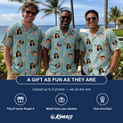 Friends in matching Men's Cane Carousel Custom Face Hawaiian Shirt — a group gift photo