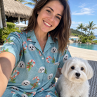 Selfie with the pet whose face is printed all over this Women's Cane Carousel Custom Dog Face Hawaiian Shirt