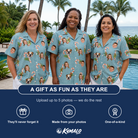 Friends in matching Women's Cane Carousel Custom Face Hawaiian Shirt — a group gift photo