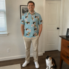 Full-length photo with the pet printed all over this Men's Cane Carousel Custom Cat Face Polo Shirt