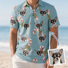 Man wearing Men's Cane Carousel Custom Dog Face Polo Shirt — custom faces printed all-over