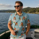 Real-life photo of someone wearing Men's Cane Carousel Custom Face Polo Shirt — custom faces printed all-over