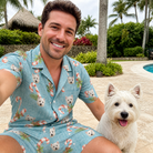 Selfie with the pet whose face is printed all over this Men's Cane Carousel Custom Dog Face Shirt & Shorts Set