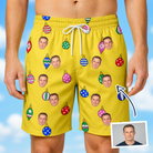 Man wearing Men's Tree Trinkets Custom Face Beach Shorts — custom faces printed all-over