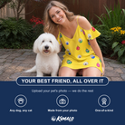 Friends in matching Women's Tree Trinkets Custom Dog Face Off-Shoulder Dress — a group gift photo