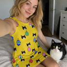 Selfie with the pet whose face is printed all over this Women's Tree Trinkets Custom Cat Face Tank Dress