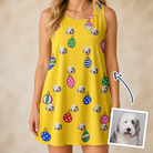 Woman wearing Women's Tree Trinkets Custom Dog Face Tank Dress — custom faces printed all-over