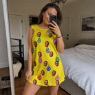 Real-life photo of someone wearing Women's Tree Trinkets Custom Face Tank Dress — custom faces printed all-over