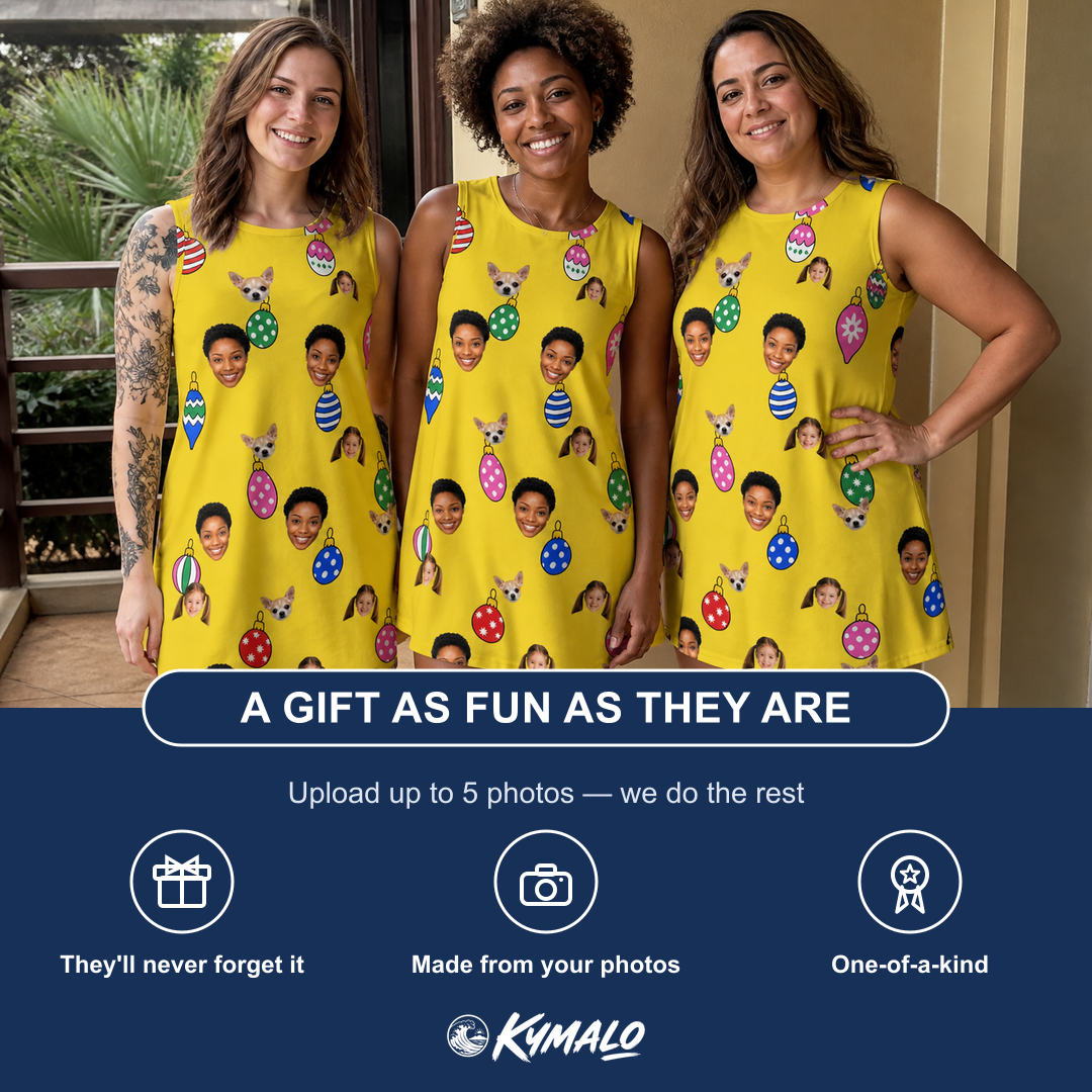 Friends in matching Women's Tree Trinkets Custom Face Tank Dress — a group gift photo