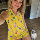 Selfie with the pet whose face is printed all over this Women's Tree Trinkets Custom Cat Face V-Neck Dress