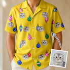 Man wearing Men's Tree Trinkets Custom Cat Face Hawaiian Shirt — custom faces printed all-over