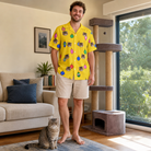 Full-length photo with the pet printed all over this Men's Tree Trinkets Custom Cat Face Hawaiian Shirt