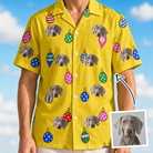 Man wearing Men's Tree Trinkets Custom Dog Face Hawaiian Shirt — custom faces printed all-over