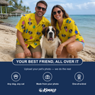 Friends in matching Men's Tree Trinkets Custom Dog Face Hawaiian Shirt — a group gift photo