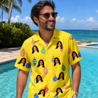 Real-life photo of someone wearing Men's Tree Trinkets Custom Face Hawaiian Shirt — custom faces printed all-over