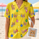Woman wearing Women's Tree Trinkets Custom Cat Face Hawaiian Shirt — custom faces printed all-over