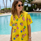 Real-life photo of someone wearing Women's Tree Trinkets Custom Face Hawaiian Shirt — custom faces printed all-over