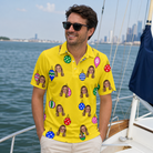 Real-life photo of someone wearing Men's Tree Trinkets Custom Face Polo Shirt — custom faces printed all-over