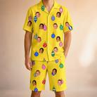 Model wearing Men's Tree Trinkets Custom Face Shirt & Shorts Set printed with kids' faces