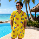 Real-life photo of someone wearing Men's Tree Trinkets Custom Face Shirt & Shorts Set — custom faces printed all-over