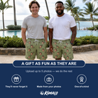 Friends in matching Men's Cone Carolers Custom Face Beach Shorts — a group gift photo