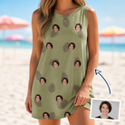 Woman wearing Women's Cone Carolers Custom Face Tank Dress — custom faces printed all-over